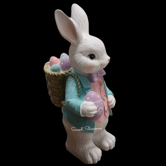 14" Easter Bunny Rabbit w/ Basket of Eggs Pink Pastel Sparkly Spring Decor NEW - Picture 10 of 14